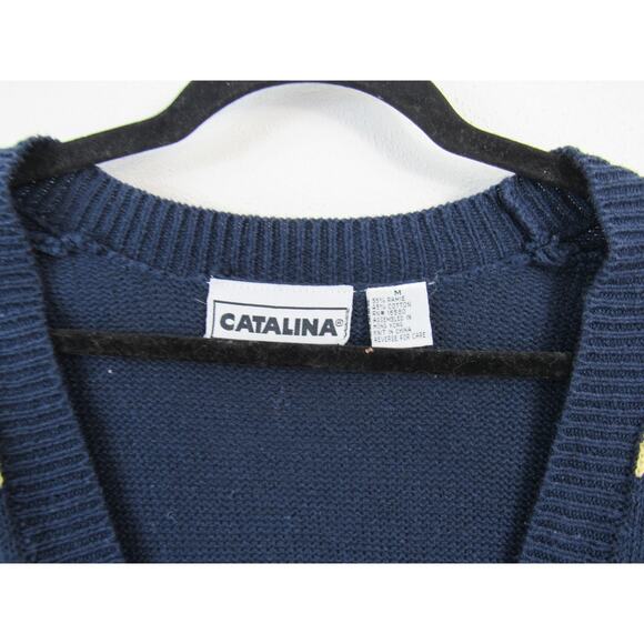 Catalina Medium Navy and Yellow Gold Window Pane Sweater Vest Button Front VTG - Picture 2 of 4